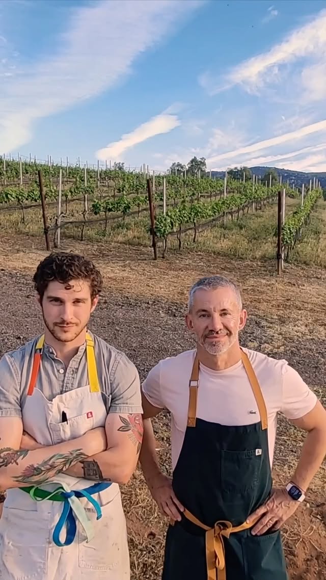 Chef Pablo Ranea and a cook in the Hill Top vineyard