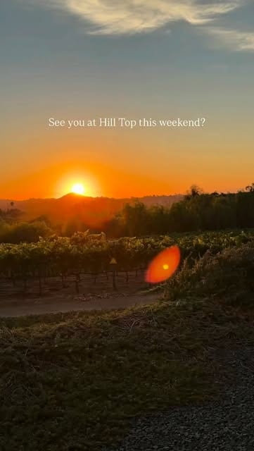 Sunset over the vineyard hills at Hill Top