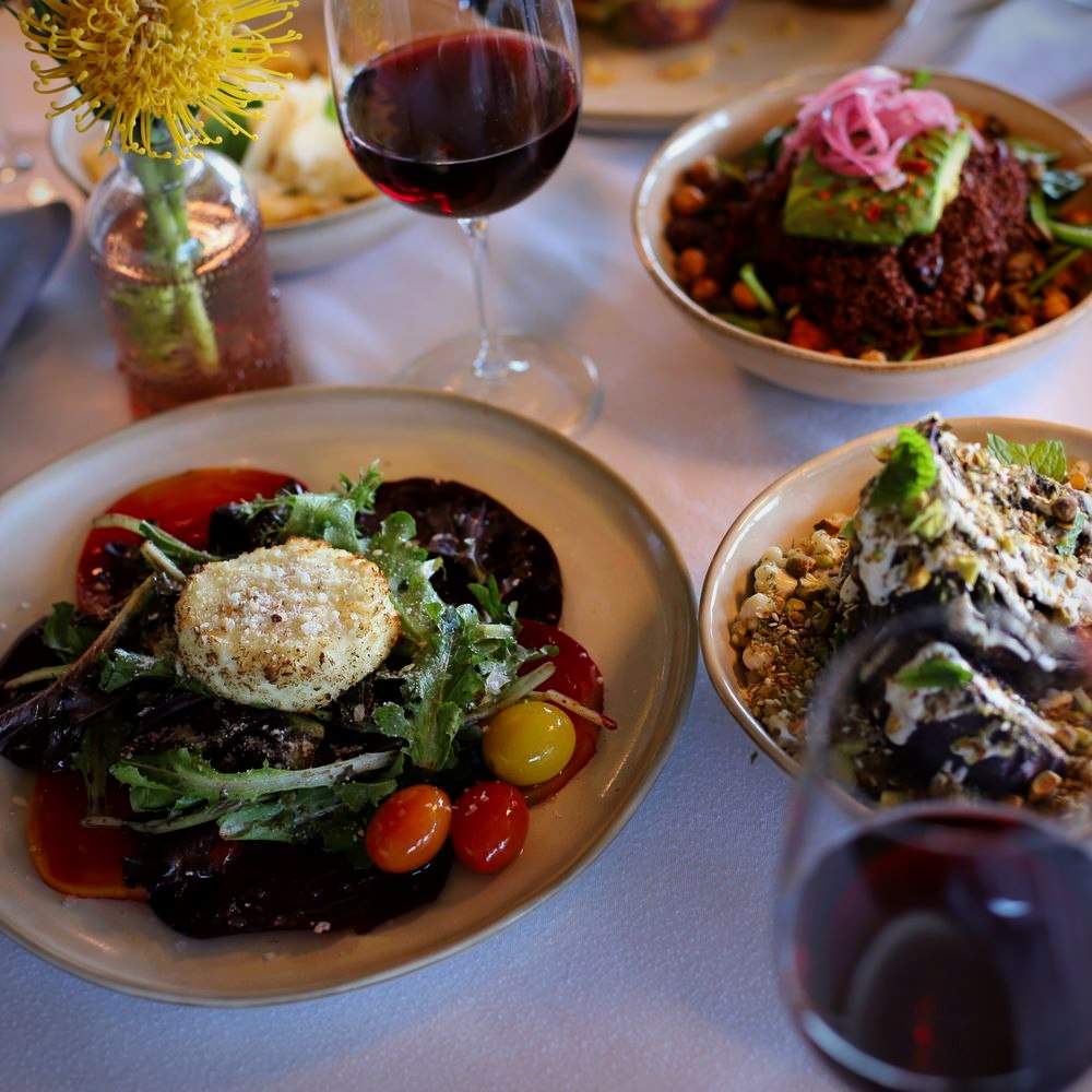 Beet and fried goat cheese with garden greens