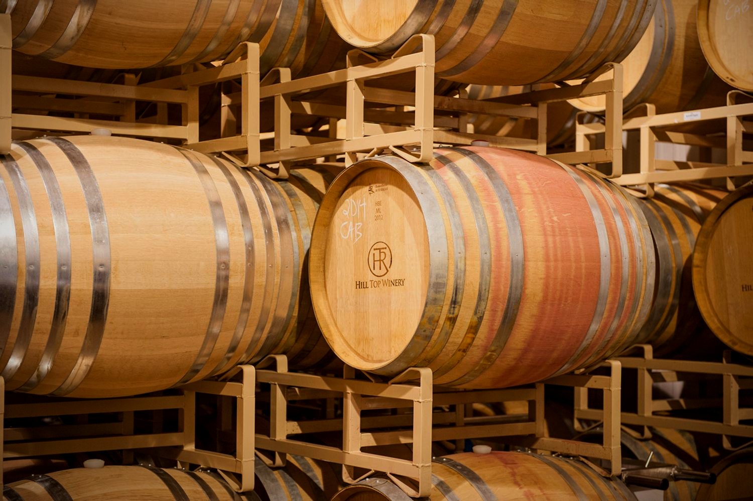 Oak barrels in the Hill Top cellar